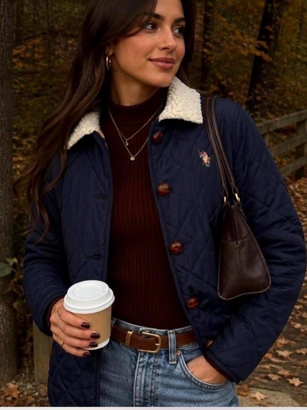 Quilted Sherpa Collar Jacket - Navy